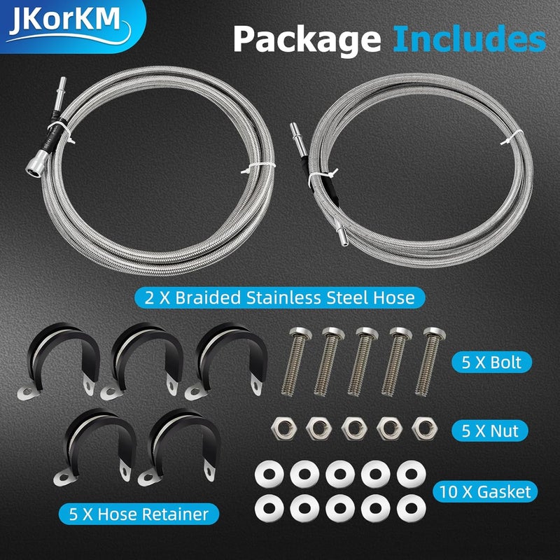 JkorkM Fuel Line ‎819-816 Compatible With 2004-2010 Chevy Silverado 1500 Classic 2500 HD 3500 GMC Sierra 1500 2500 HD 3500, 819-816 Flexible Stainless Steel Braided Fuel Line Kit OE#15946178 15946184 - Image 3